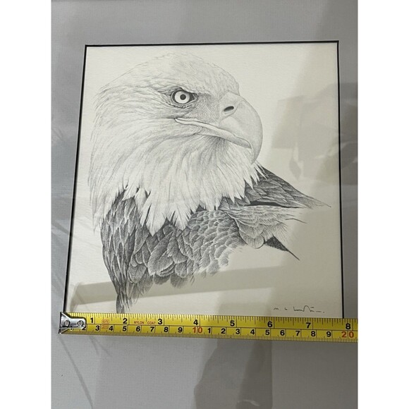 Bald Eagle Pencil Drawing Matted Wood Framed & Signed 18.5x14.25in Frame Size - Picture 10 of 10